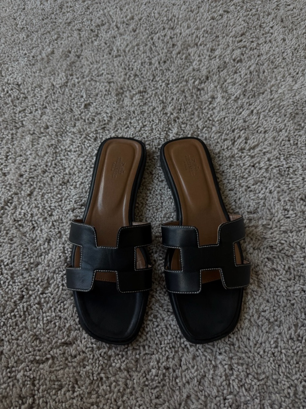 Classic Black Leather Slide Sandals - Women's